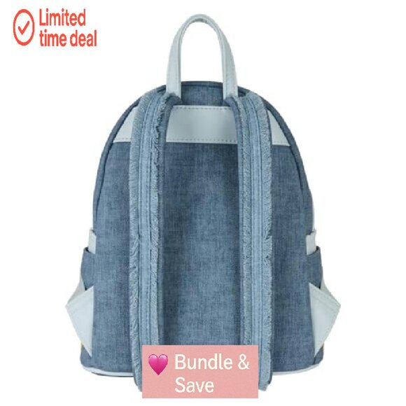 Mini Denim Backpack with Fringe and Floral Embroidery - Picture 5 of 6